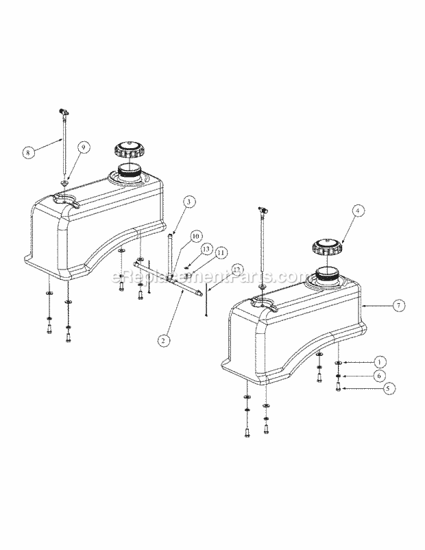 Fuel Tank Assembly Diagram and Parts List for M48-HN 53AB5E6V750-20-HP Cub Cadet Lawn Tractor